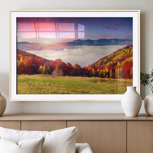 Autumn Mountain Foggy Landscape Wall Art Canvas Print |