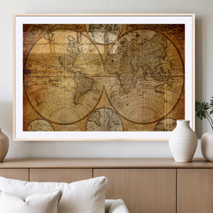 Vintage World Map Canvas Print – Antique Push Pin Travel