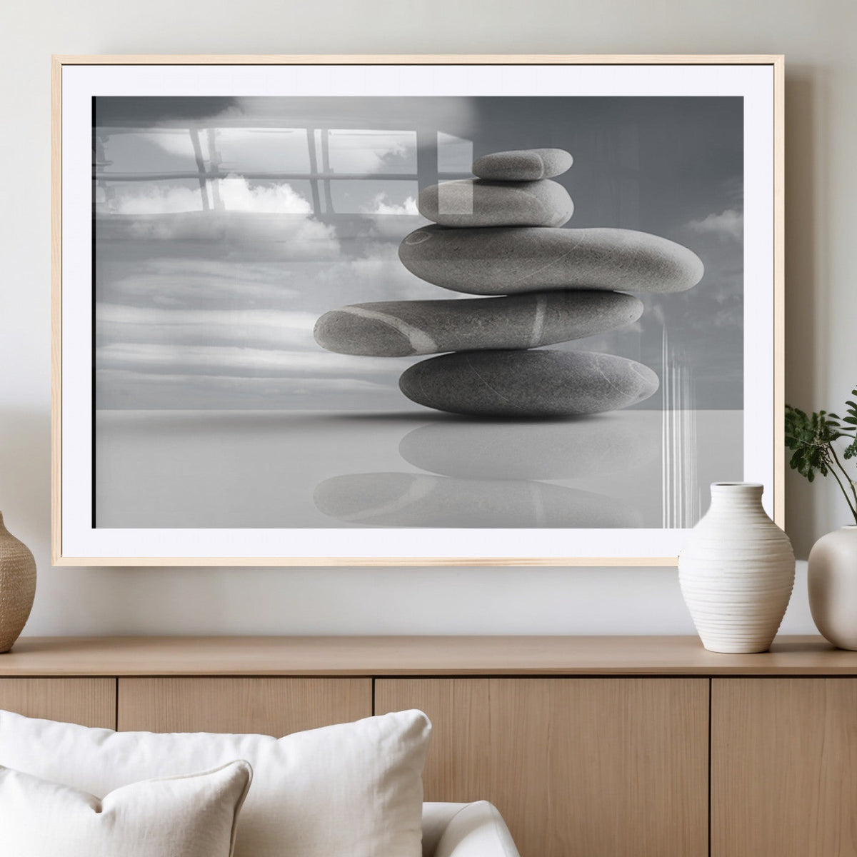 Still Life Black and White Zen Stones Wall Art Canvas,