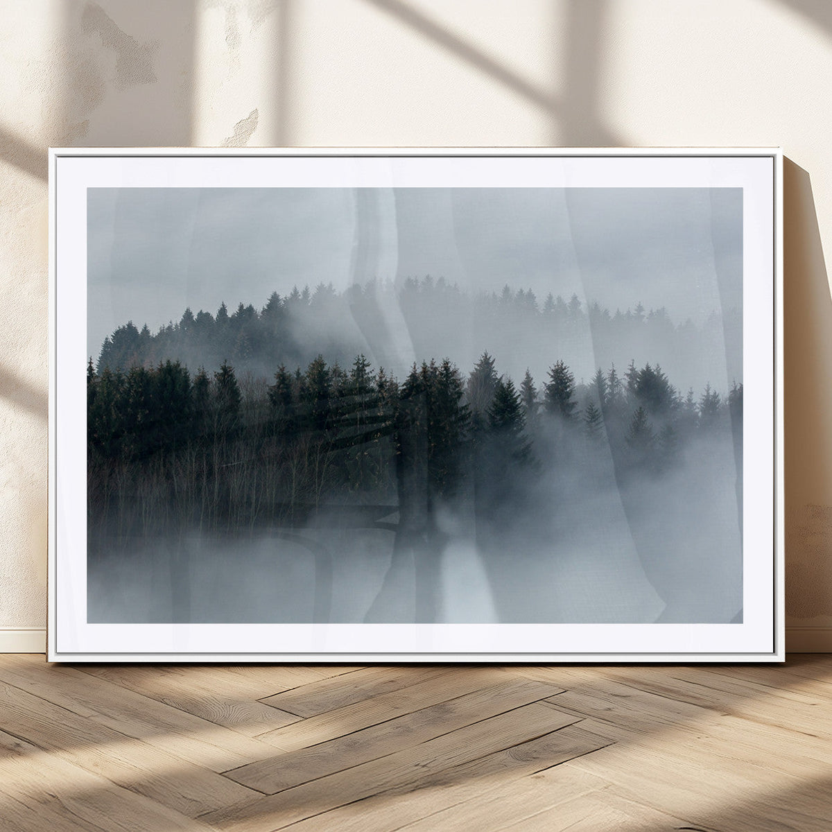 Autumn and Misty Trees in the Forest Wall Art Canvas Print,