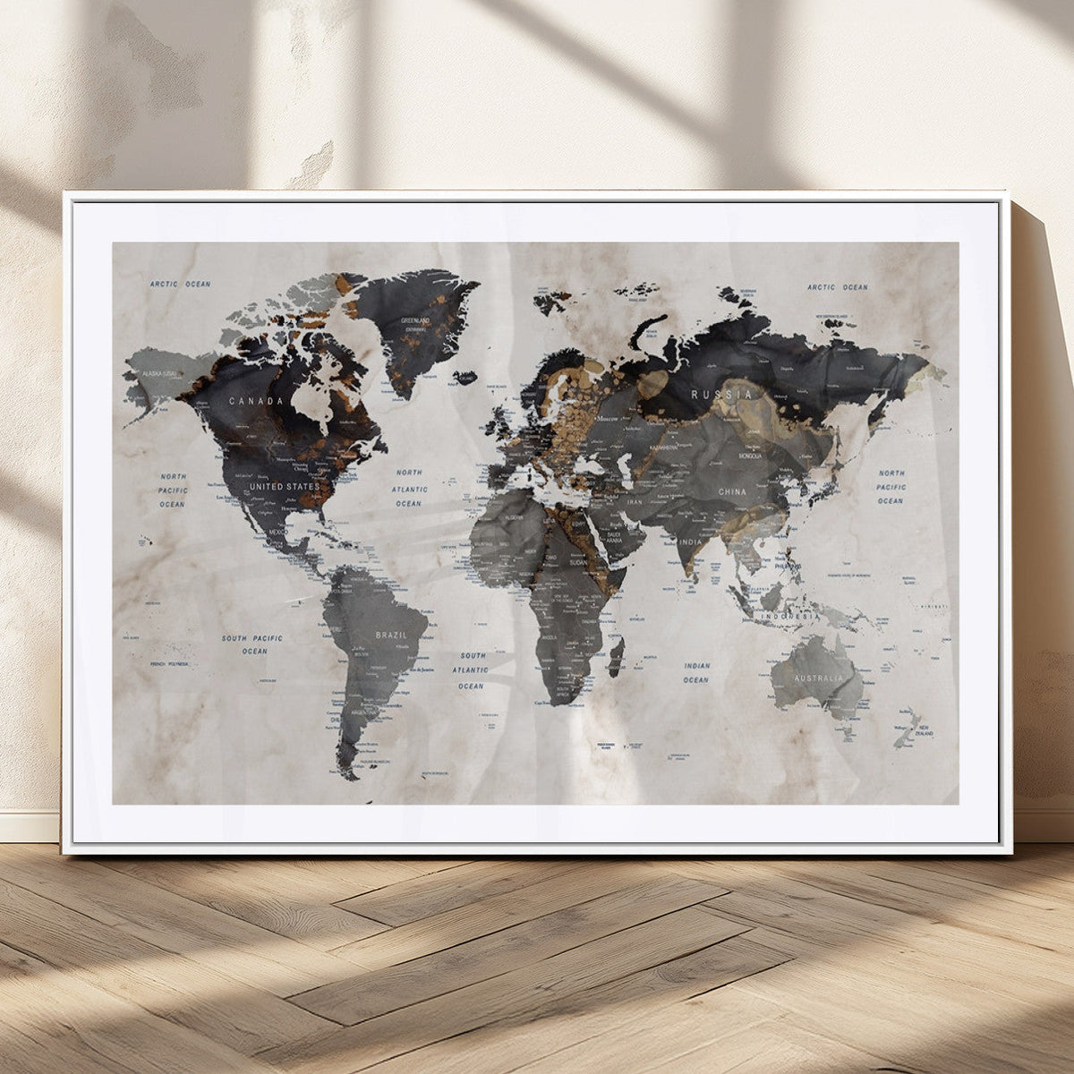 Abstract Map Printing - Modern World Map Canvas Wall Art for