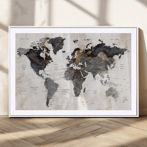 Abstract Map Printing - Modern World Map Canvas Wall Art for