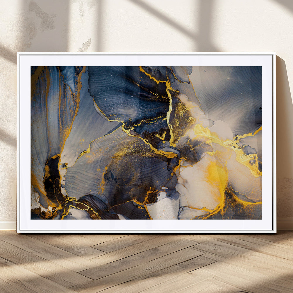 Large Abstract Wall Art Print -  Gold and Blue Abstract