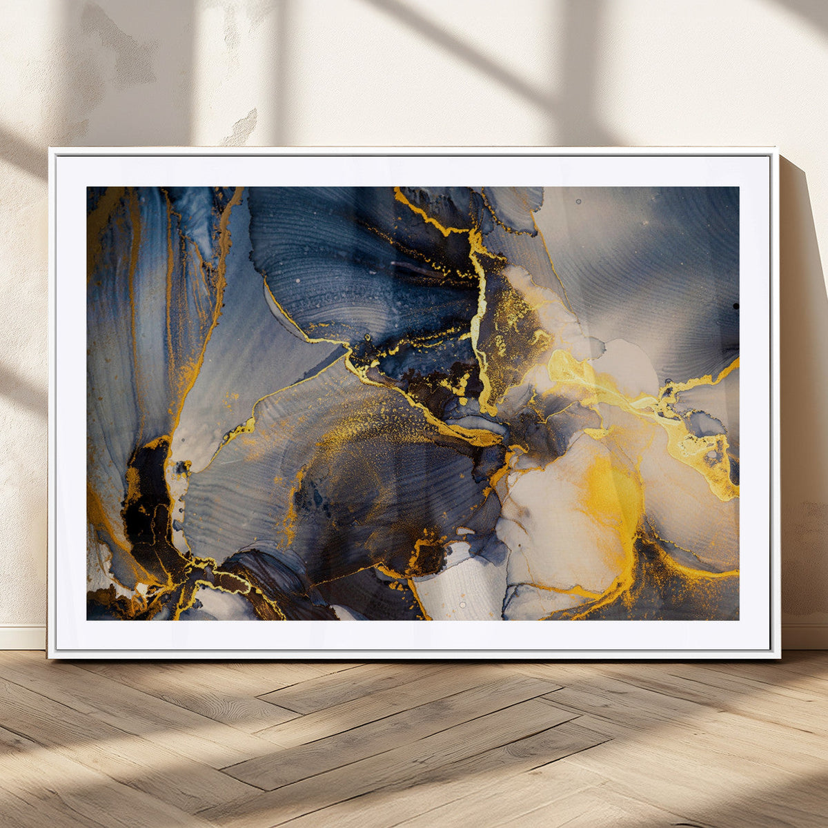 Large Abstract Wall Art Print -  Gold and Blue Abstract