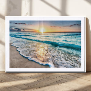 Sunset Beach Waves Canvas Wall Art – 5-Panel Ocean Sunset