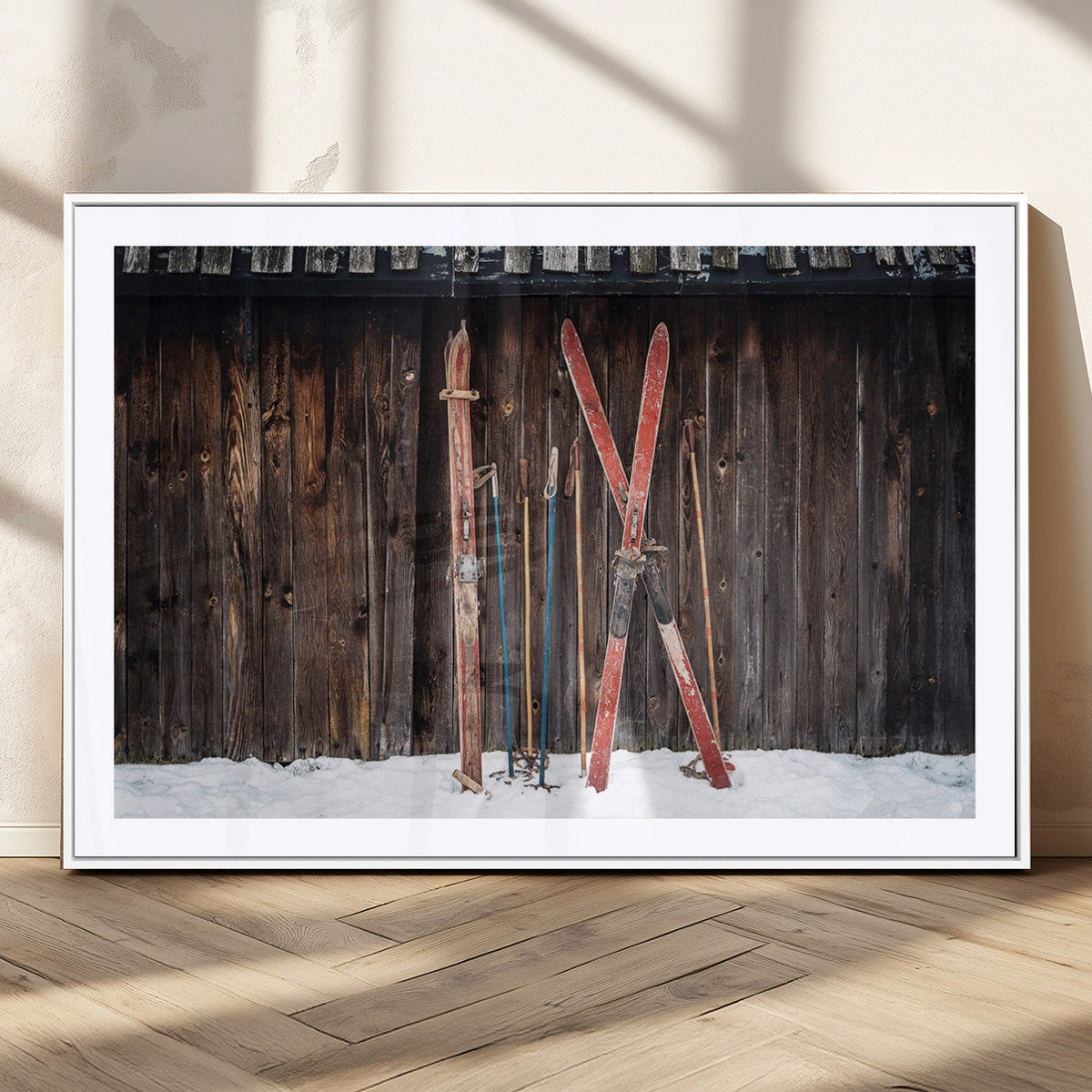 Vintage Ski Gear Canvas Print, Vintage Ski Gear Against