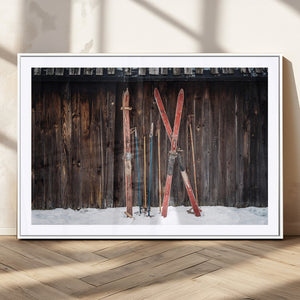 Vintage Ski Gear Canvas Print, Vintage Ski Gear Against