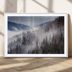 Beautiful Rising Fog in Winter Mountain Landscape- Framed