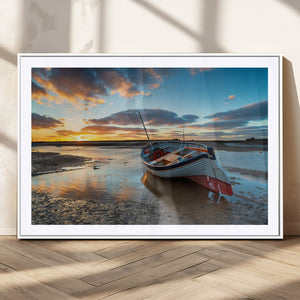 Small Boat At The Beach Sunset Wall Art, Boat Sunset Wall