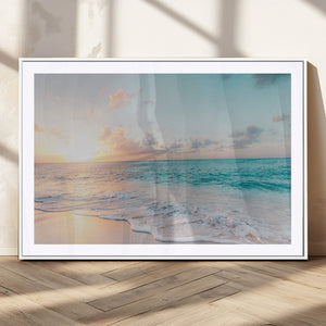 Tranquil Ocean Beach Sunset Canvas Wall Art | 3-Panel