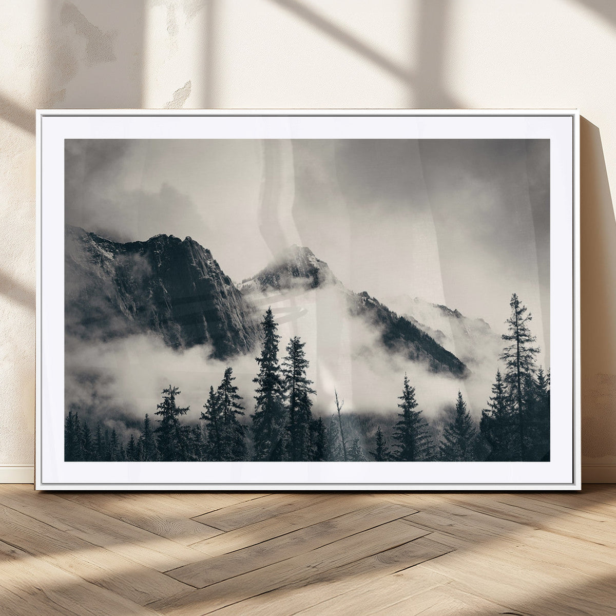Large Foggy Mountain Forest Wall Art Canvas Print | Misty