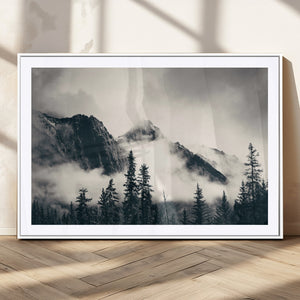 Large Foggy Mountain Forest Wall Art Canvas Print | Misty