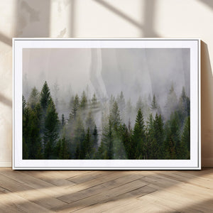 Misty Pine Forest Wall Art Canvas Print | 3 Panel Green
