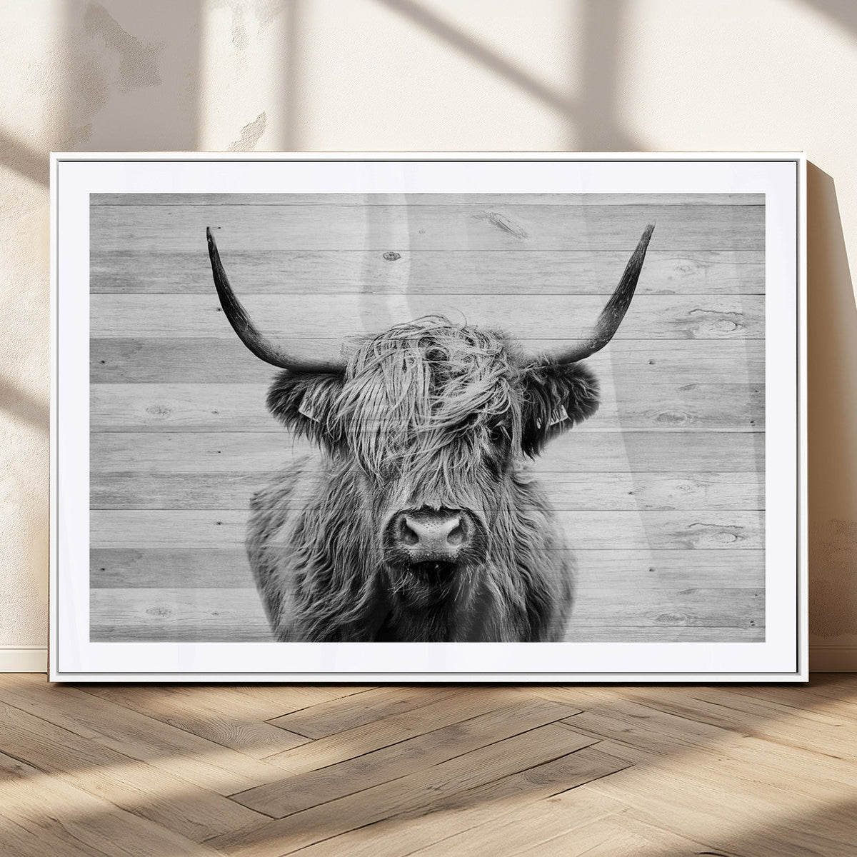 Scottish Highland Cow Cattle Art Print on Wood Background