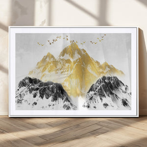Golden Mountain Triptych Wall Art Canvas Print, Modern