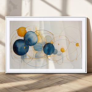Geometric Blue Orange Abstract Wall Art Canvas, Geometric