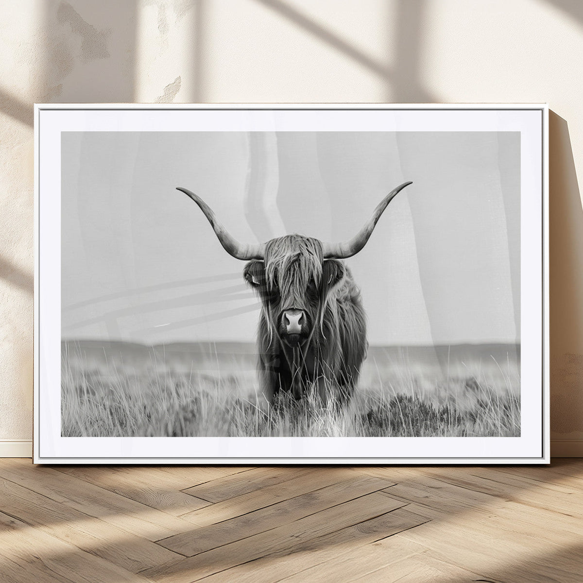 Highland Cow Canvas Wall Art – Majestic Beauty in Black and