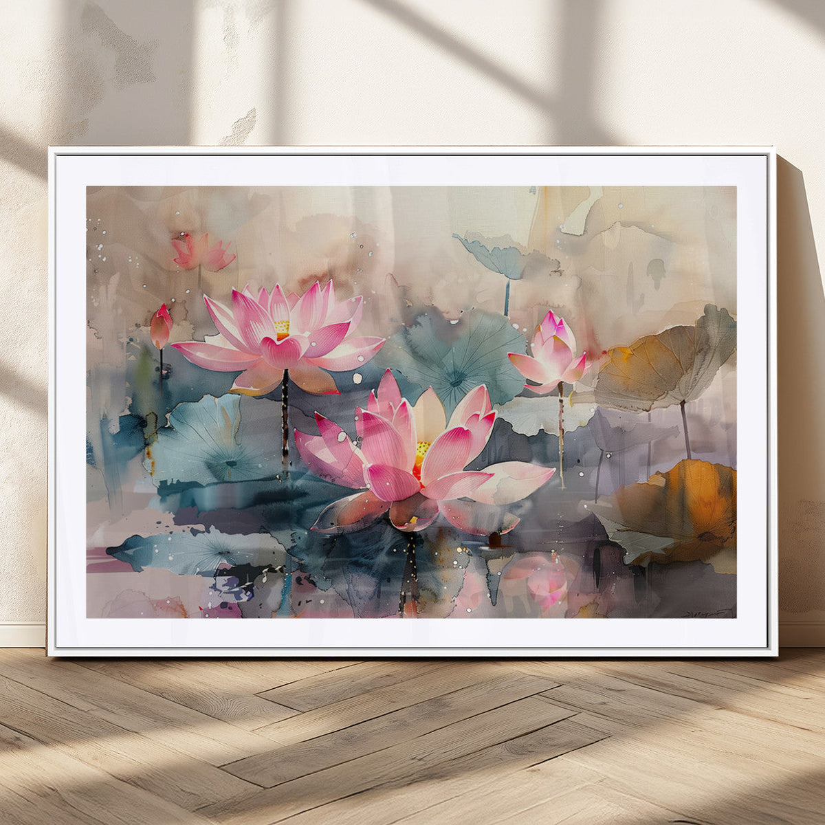 Lotus Flower Wall Art | 3-Panel Giclee Canvas Print of Pink