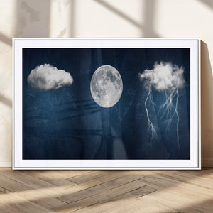 Dark Blue Cloud Art, 3 Piece Indigo Blue Wall Art, Aesthetic