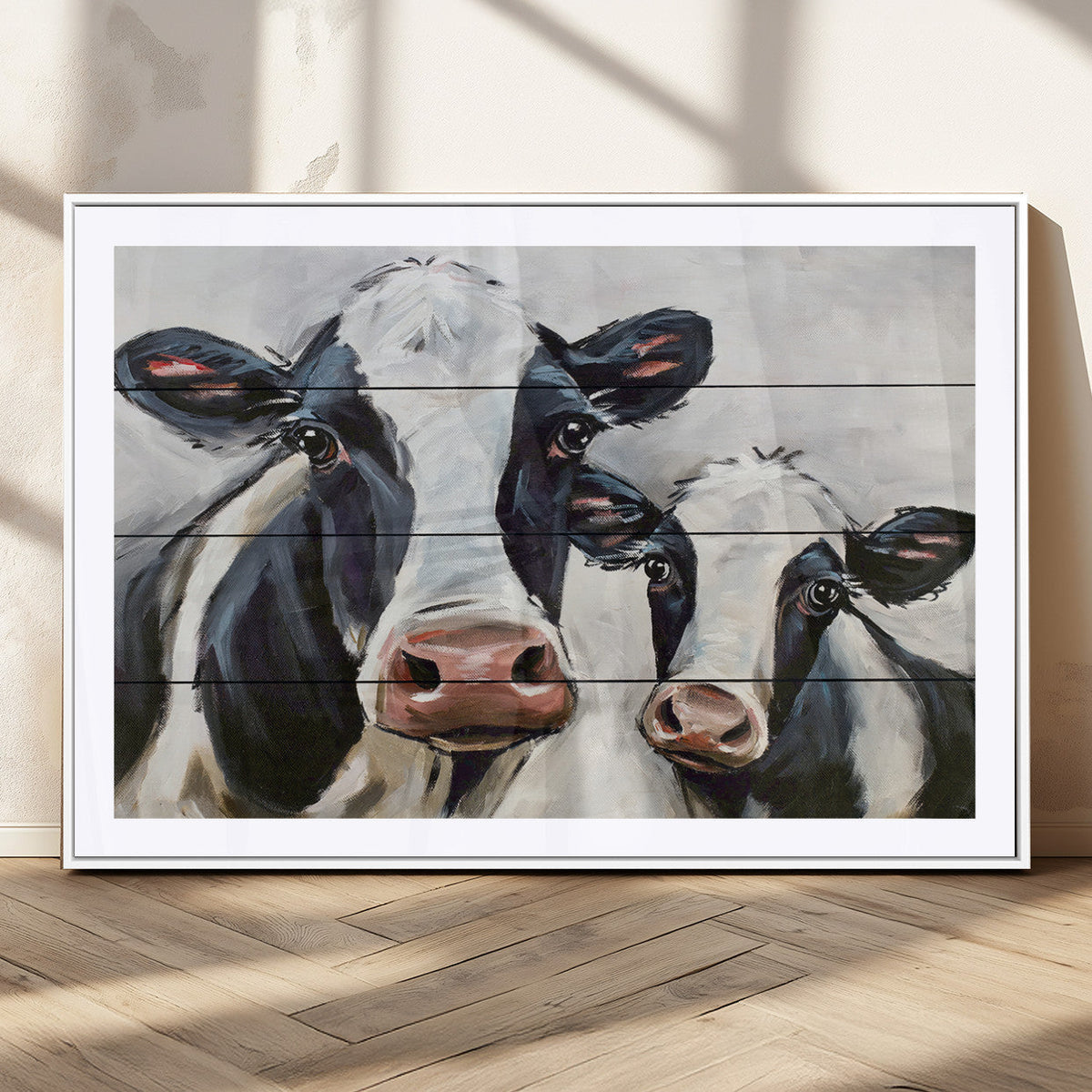 Vintage Baby and Mom Cattle Wall Art Canvas Print