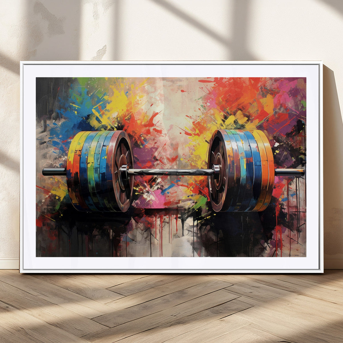 Weightlifting Barbell Art Triptych, Bold Abstract Fitness