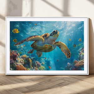 Sea Turtle Underwater Canvas Wall Art Print - Vibrant Ocean