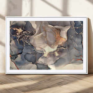 Abstract Blue and Gold Wall Art - Fluid Ink Artwork - Modern