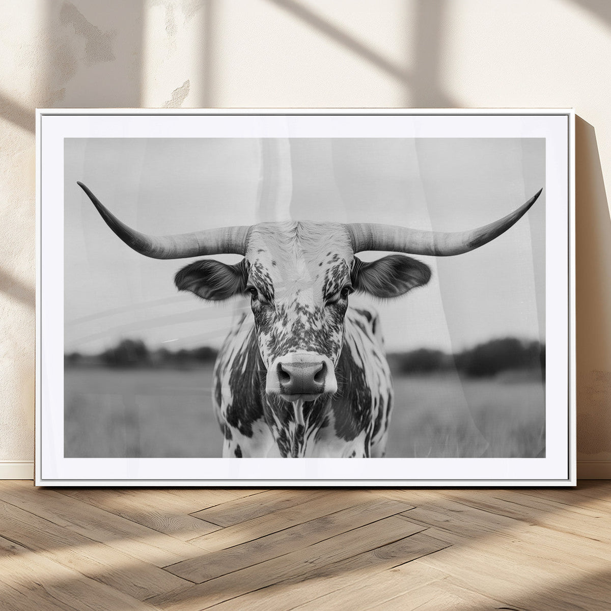 Highland Cow Wall Art Canvas Print – Black and White Western