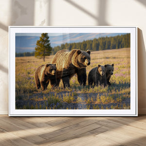 Grizzly Bear Family Wall Art Canvas Print – Majestic