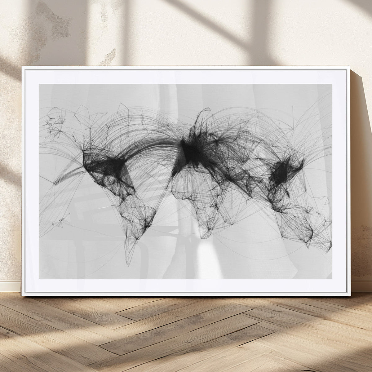 Flight Routes Air Traffic Map Canvas Wall Art - Framed -