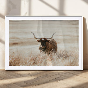 Texas Longhorn Wall Art Canvas Print – Framed Brown Horned