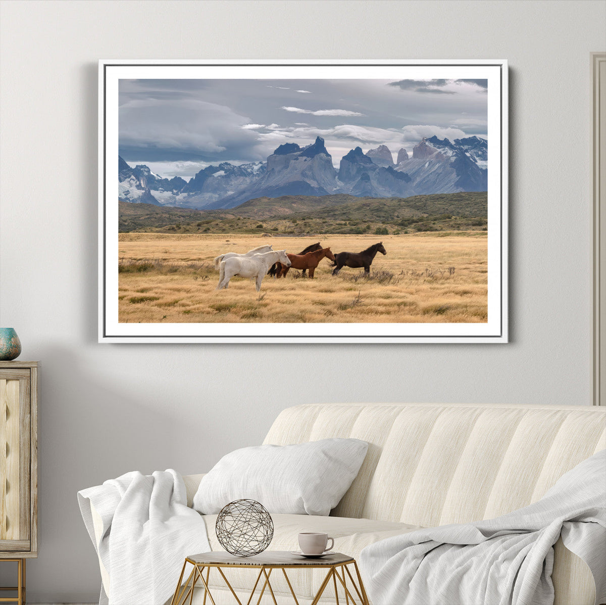 Grand Teton Park Wild Horses Wall Art Canvas Print – Framed