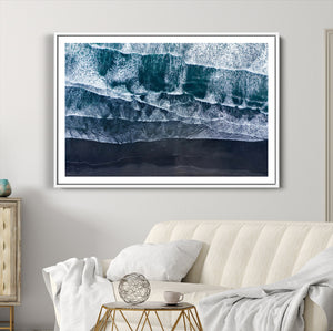 Black Beach Wall Art Canvas Print – Framed Aerial Ocean View