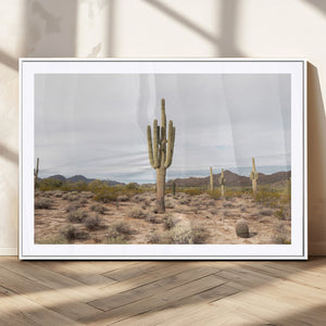 Saguaro Cactus Wall Art – Framed Desert Canvas Artwork,