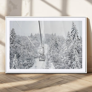 Snowy Ski Lift Wall Art – Framed Winter Mountain Canvas