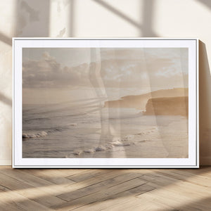 Misty Coastal Wall Art Canvas Print – Framed Golden Sunset