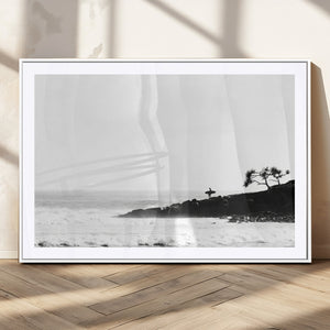 Surfer Cliffs Wall Art Canvas Print – Framed Black White