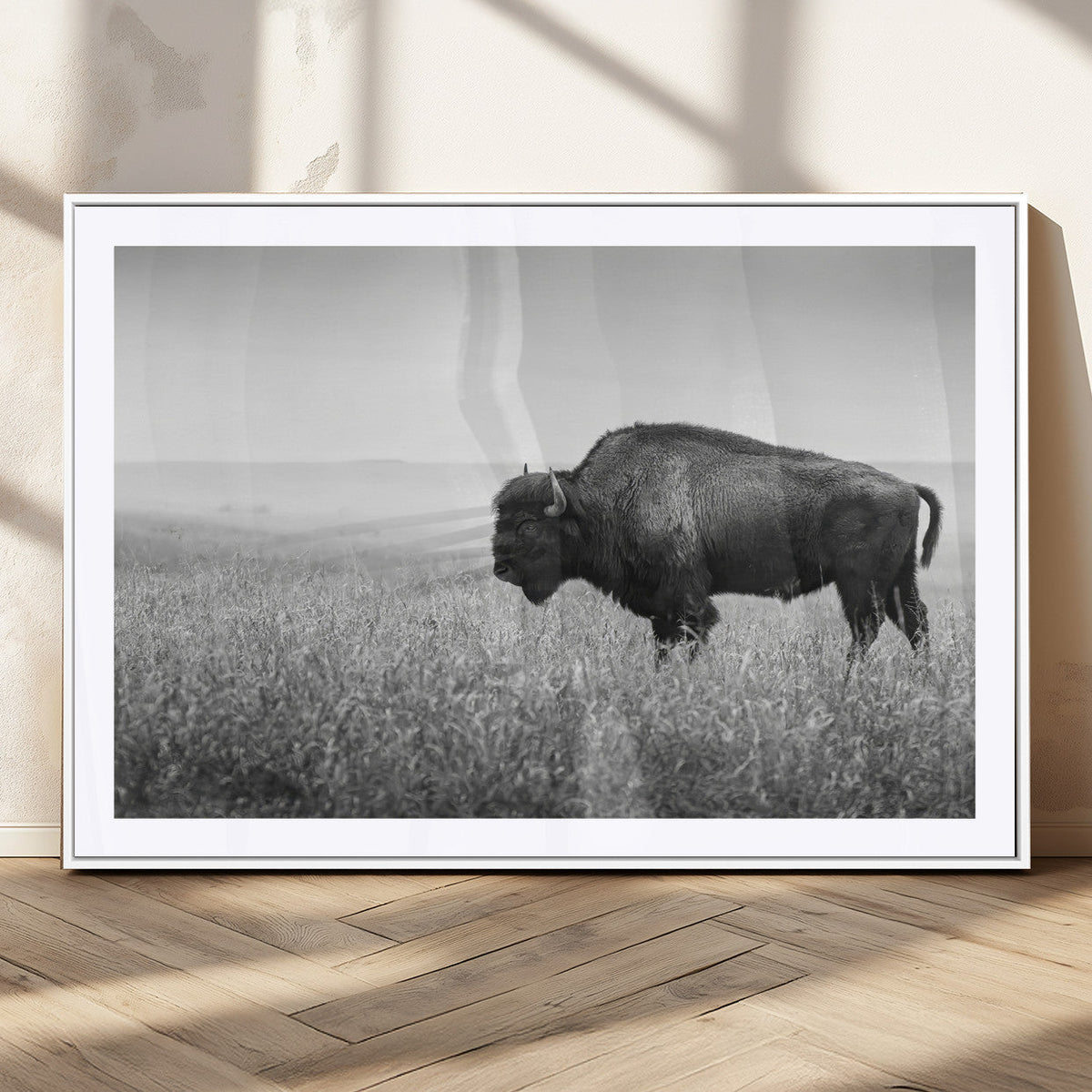 Bison Wall Art Canvas Print – Framed Rustic Wildlife Scene