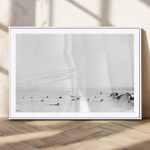 Monochrome Swimming Wall Art Canvas Print – Framed Ocean