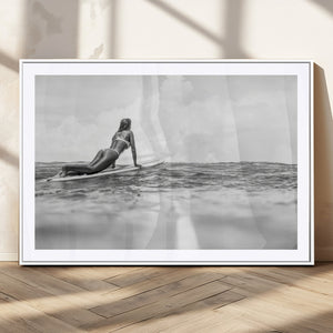 Black and White Surfing Wall Art Canvas Print – Framed Ocean