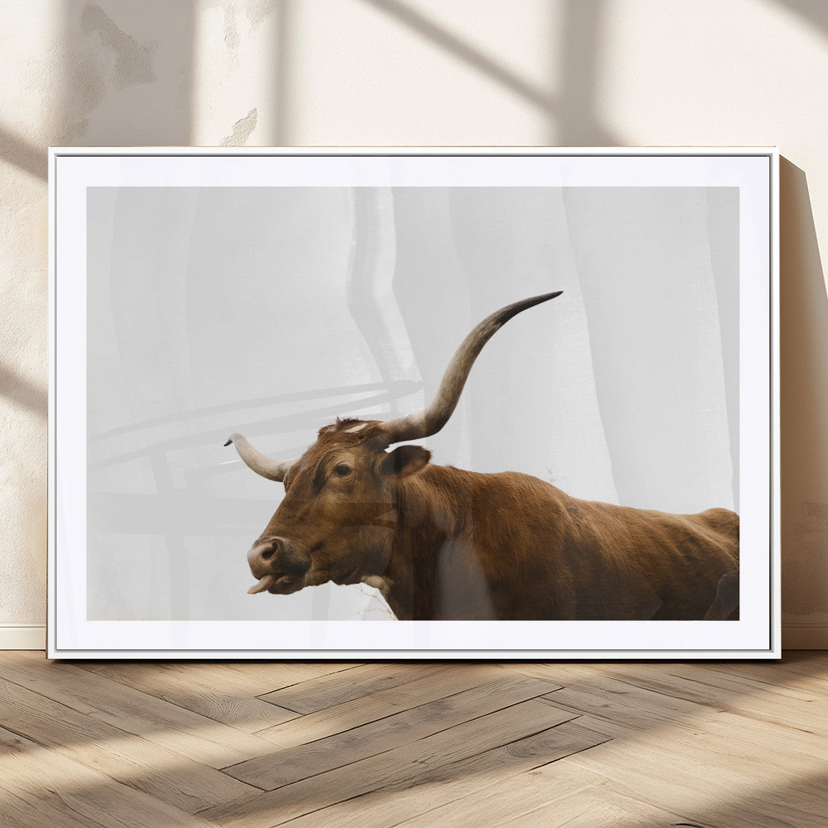 Longhorn Cow Wall Art Canvas Print – Framed Rustic Animal