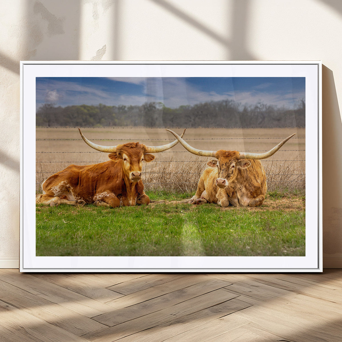 Longhorn Wall Art Canvas Print – Framed Cozy Ranch Vibes
