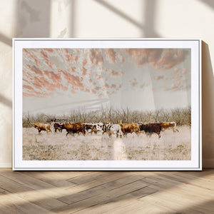 Cow Herd Wall Art Canvas Print – Framed Farmhouse Cattle