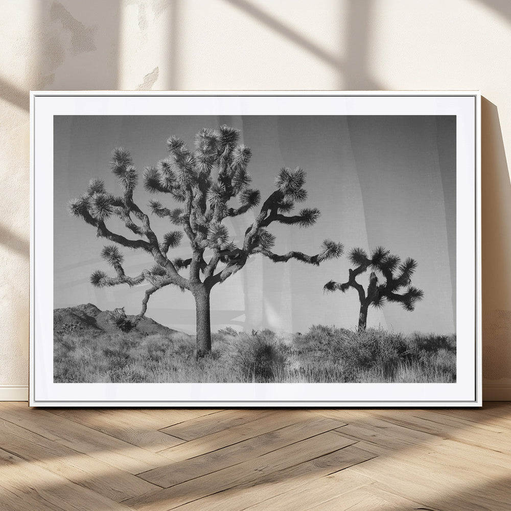 Joshua Tree Wall Art Canvas Print – Framed Monochrome Desert