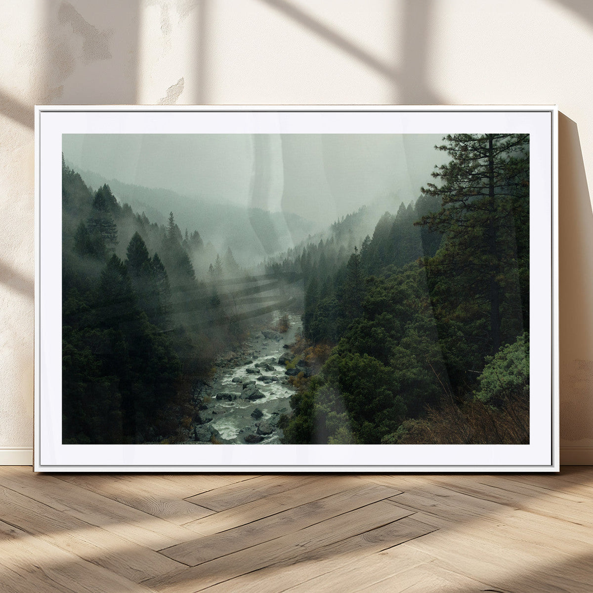 Misty Forest Wall Art Canvas Print – Framed Foggy River