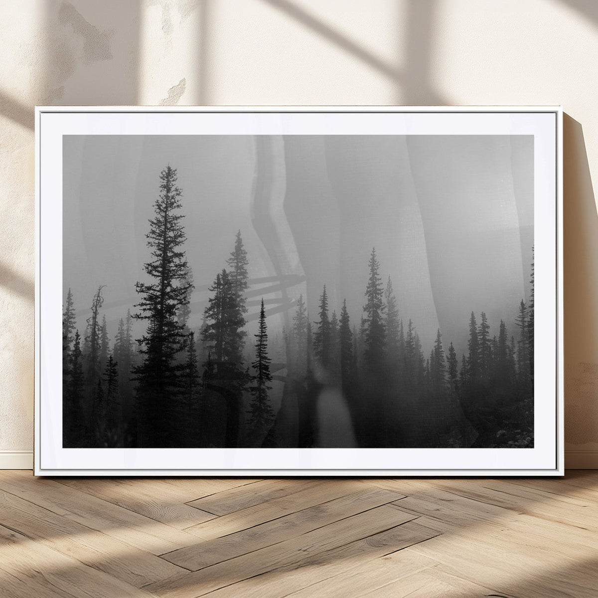Misty Pines Wall Art Canvas Print – Framed Woodland