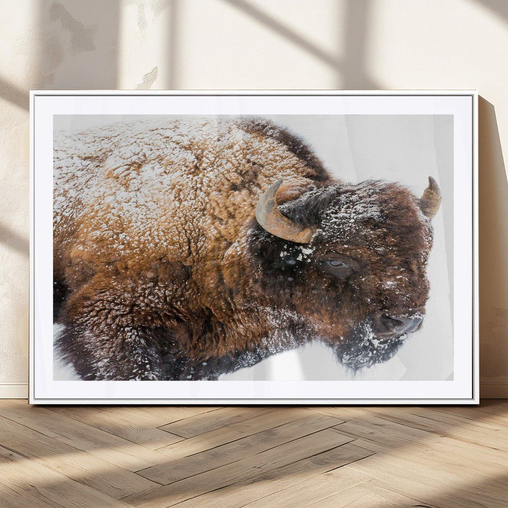 Snowy Buffalo Wall Art Canvas Print – Framed Rustic Lodge