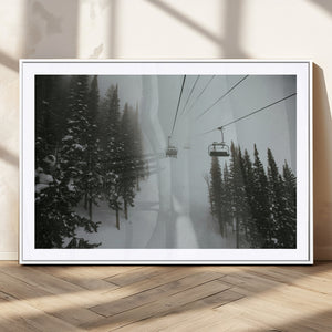 Ski Lift Wall Art Canvas Print – Snowy Pines Misty Landscape