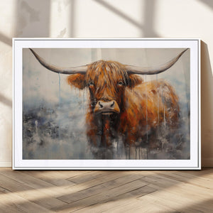 Scottish Highland Wall Art Canvas Print, Framed Longhorn Art