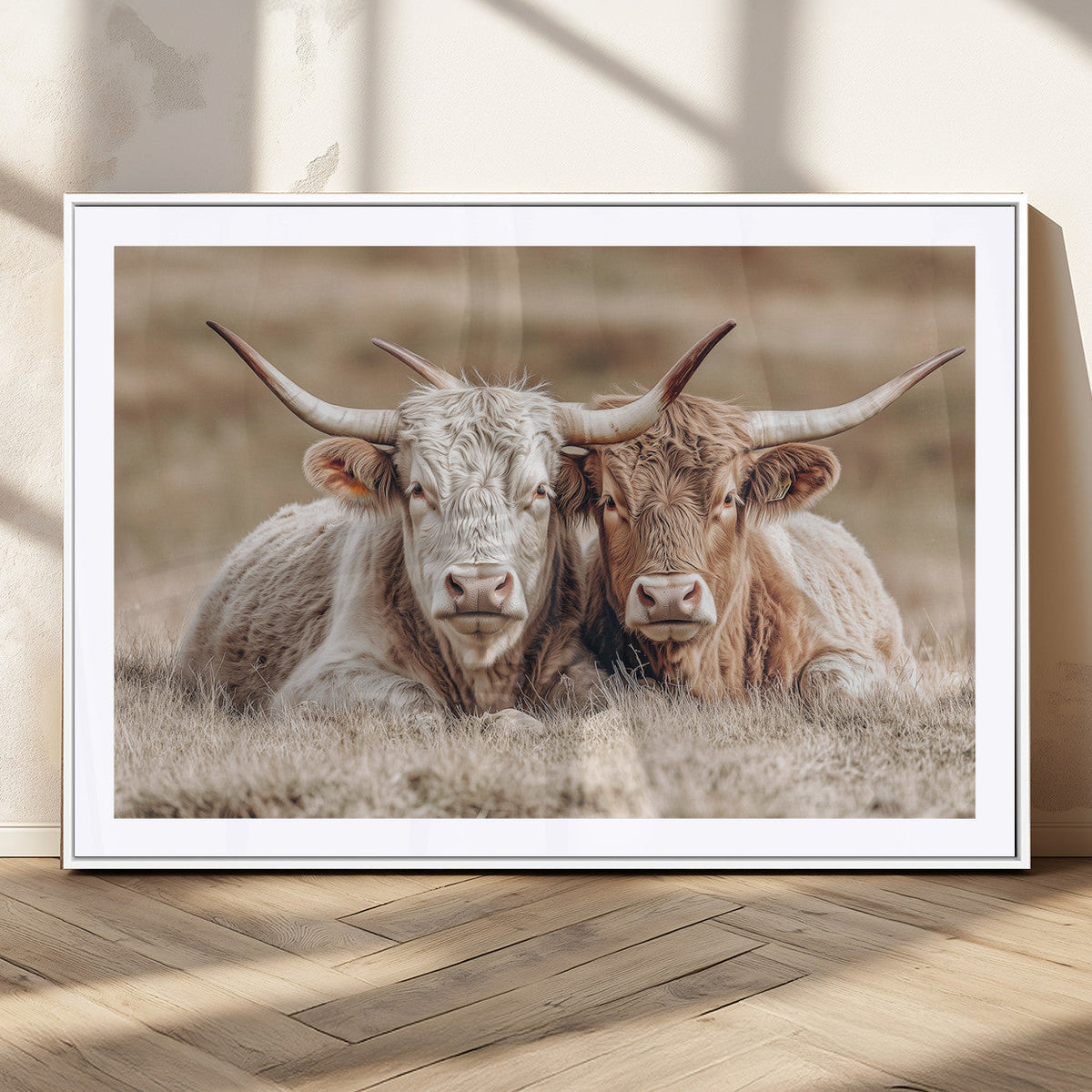 Couple Highland Cows Wall Art Canvas Print – Peaceful Meadow